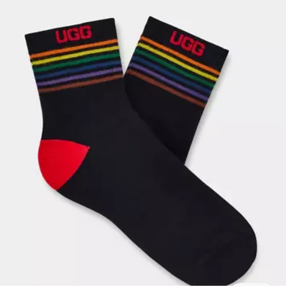 UGG Black and Red Casual Crew Socks with Rainbow Stripes